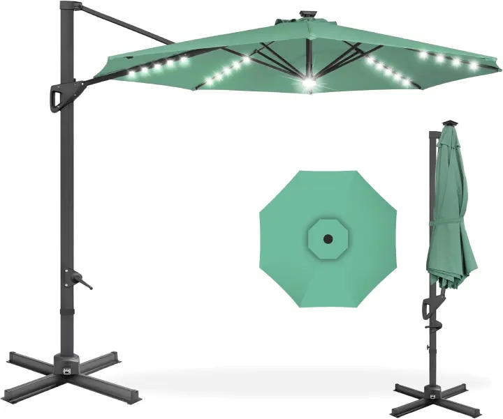 10ft Solar LED Cantilever Patio Umbrella — Hanging Offset Sun Shade