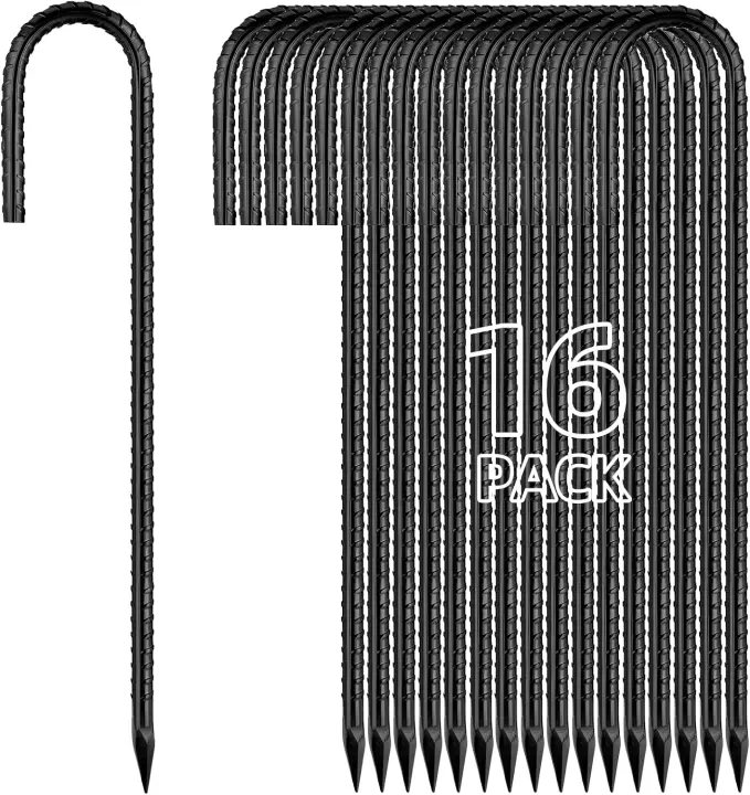 12-Inch Rebar J-Hook Ground Stakes — 16-Pack Galvanized Anchors