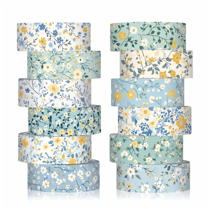 12-Pack Blue Wildflower Floral Washi Tape Set