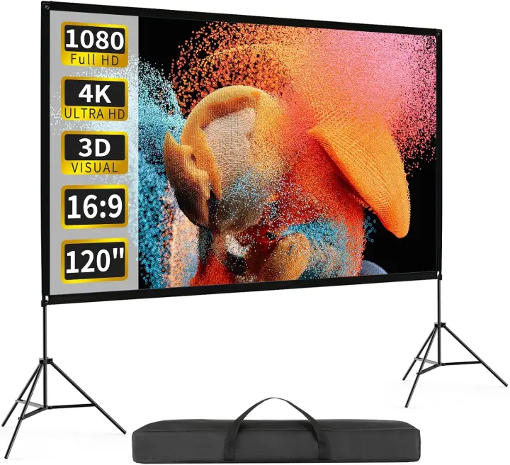 120" 16:9 Portable Projector Screen with Stand — Wrinkle-Resistant