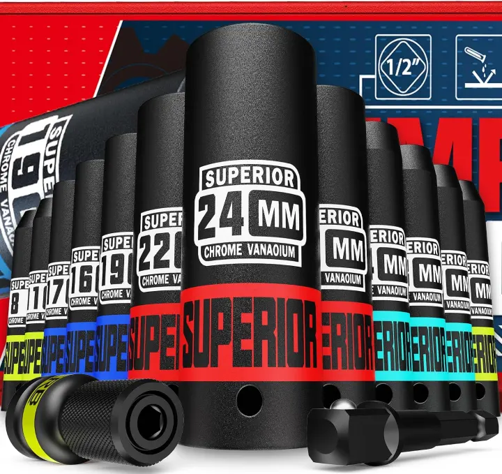 14-Piece 1/2" Drive Metric Impact Socket Set (8–24 mm)