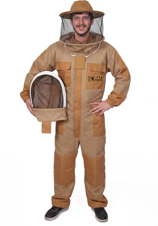 3-Layer Ventilated Sting-Proof Beekeeping Suit with Gloves & Two Veils