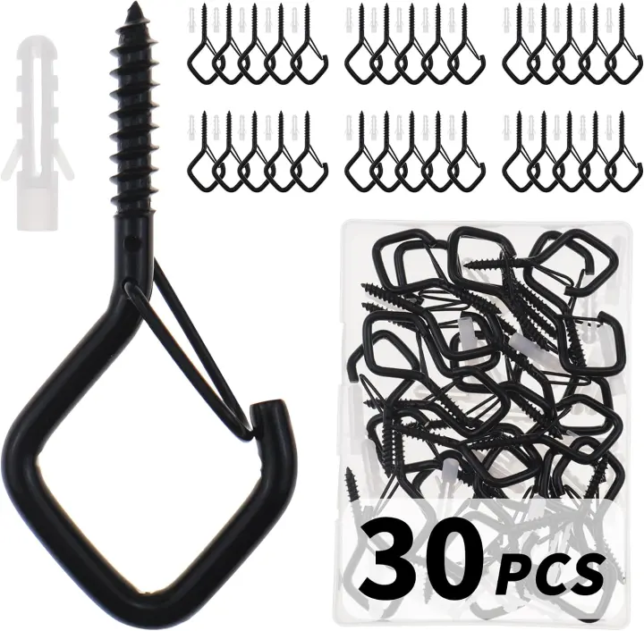 30-Pack Screw-In Cup Hangers with Safety Clip — 2.2in Black