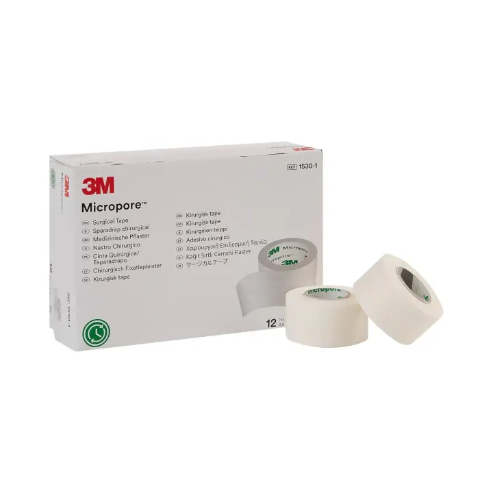 3M Micropore Surgical Paper Tape — 1 in x 10 yd, 12-Roll Pack