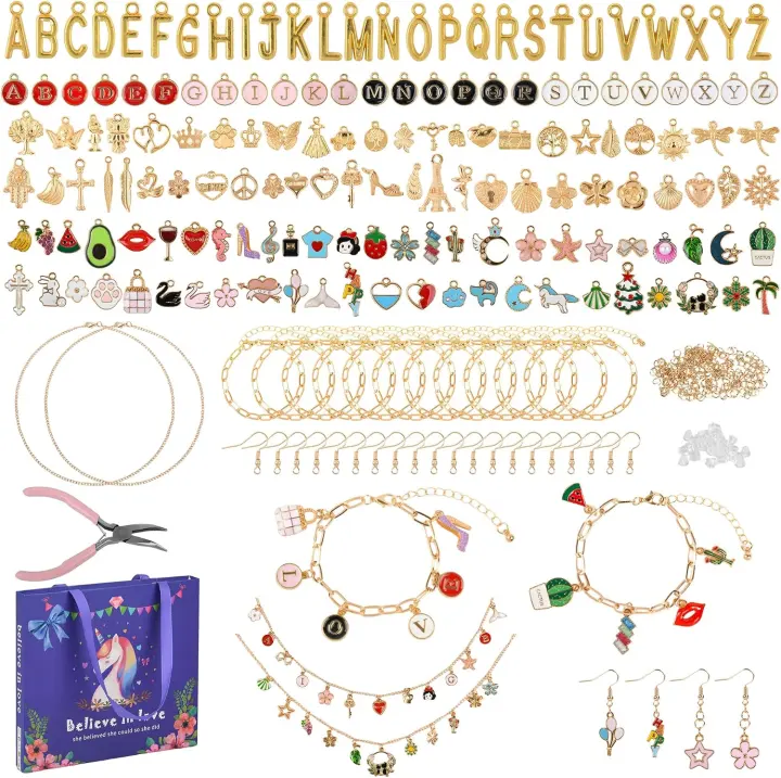 408-Piece Gold Charm Bracelet Making Kit for Girls — DIY Jewelry Set