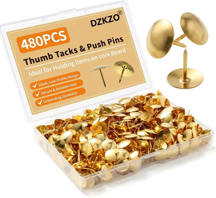 480 Gold Thumb Tacks — Bulk Flat Push Pins for Boards & Décor
