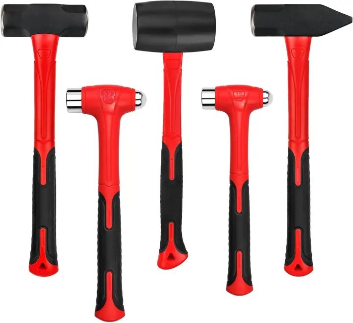 5-Piece Hammer & Mallet Set — Ball Peen, Sledge, Cross Peen, Rubber