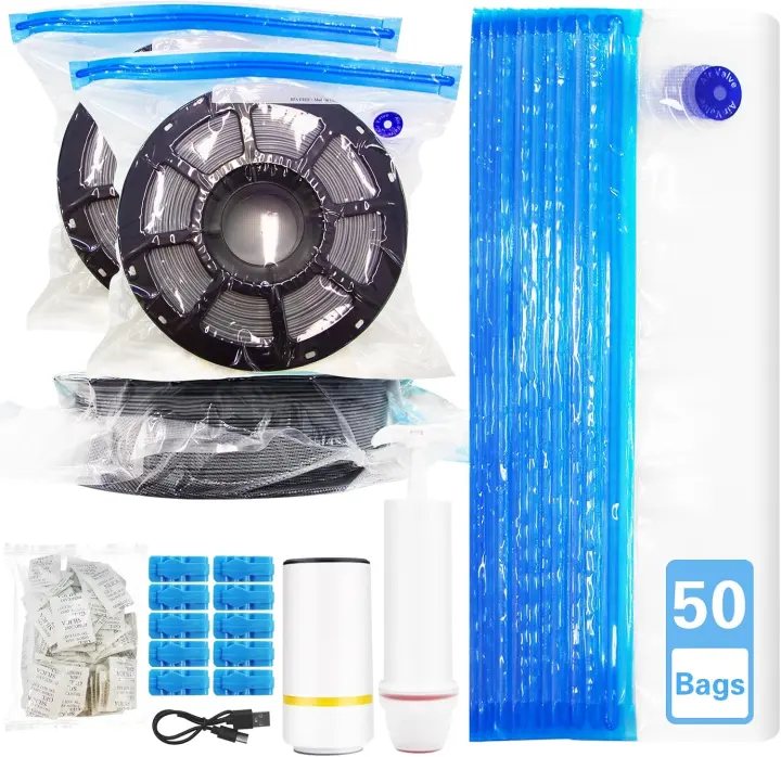 50-Pack Filament Vacuum Bag Kit 11.8×13.4 in with Electric & Manual Pumps