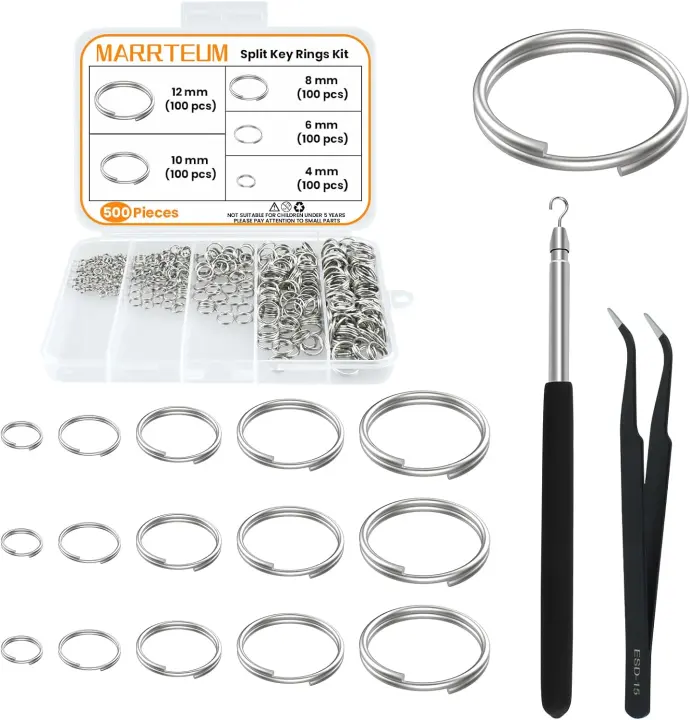 500-Piece Stainless Steel Double-Open Jump Ring Kit