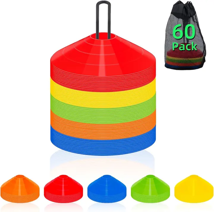 60/120-Pack Agile Soccer Cones Set with Carry Bag & Metal Holder