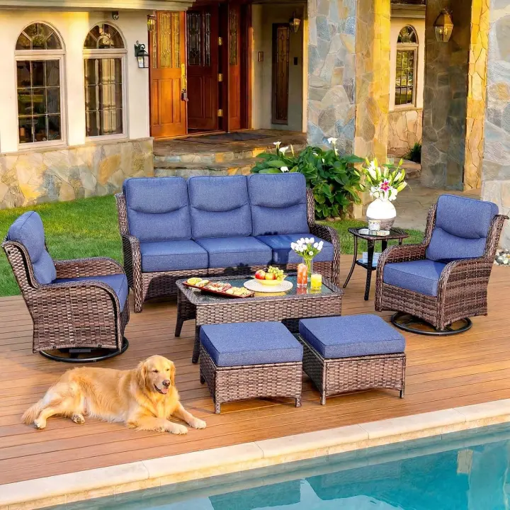 7-Piece Luxury Outdoor Patio Furniture Set with 6" Cushions & Swivel Rockers