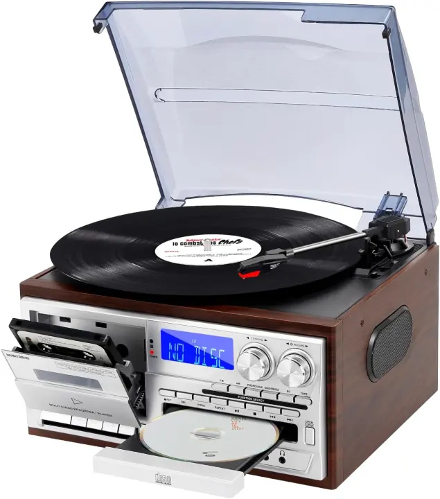 9-in-1 Retro Record Player with Turntable, CD, Cassette, Radio & Bluetooth