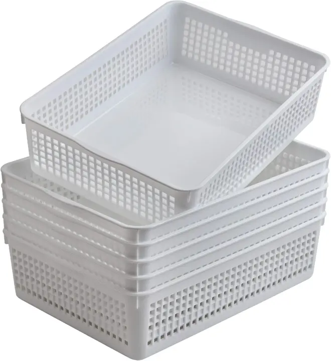 A4 Plastic Document Trays — 6-Pack Desktop Organizers (White)
