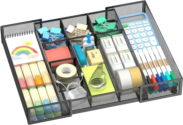 Adjustable Expandable Desk Drawer Organizer — 10 Compartments, Black