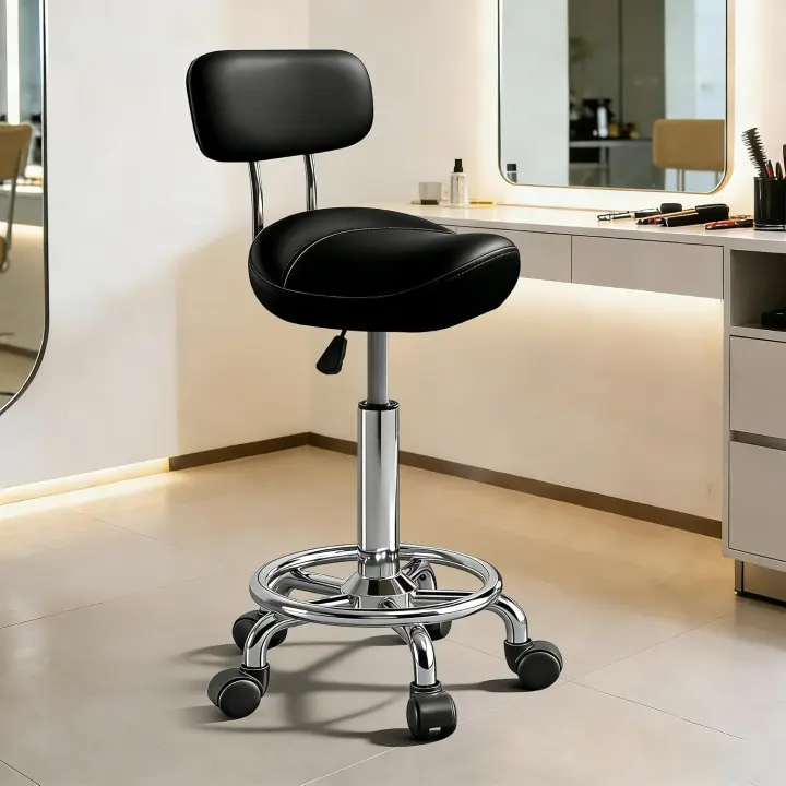 Adjustable Saddle Stool — Ergonomic Swivel Rolling Chair