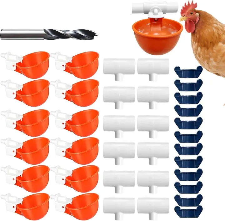 Automatic Chicken Waterer Cups Kit with 1/2-inch PVC Tees