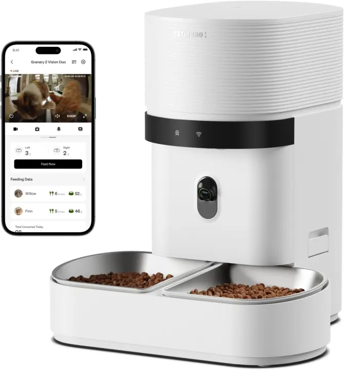 Automatic PETLIBRO Cat Feeder with Dual Bowls, AI Camera & Scales