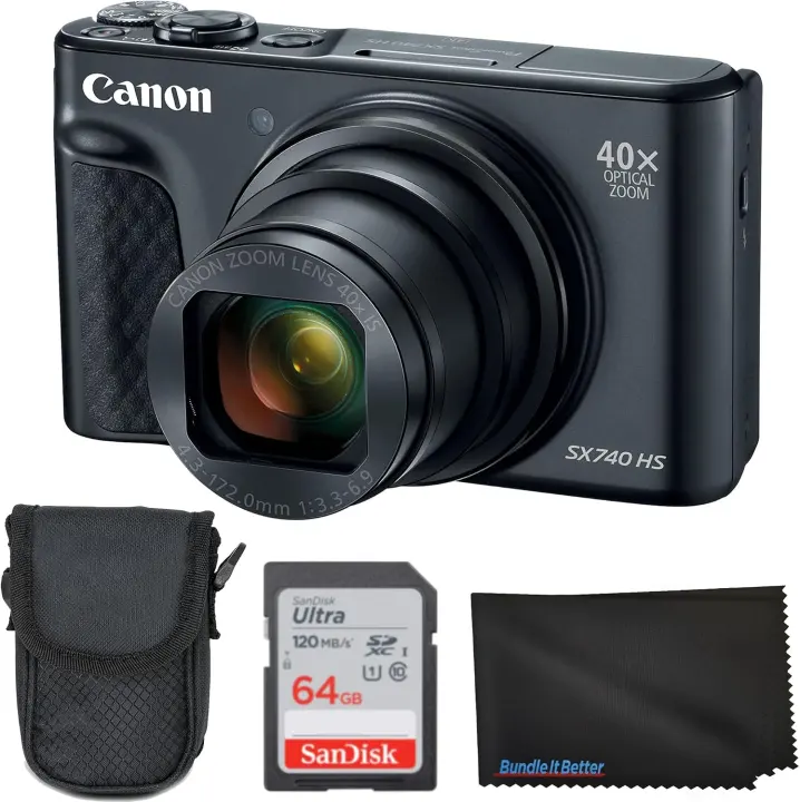 Canon PowerShot SX740 HS Compact Camera (Black) 4-Piece Bundle