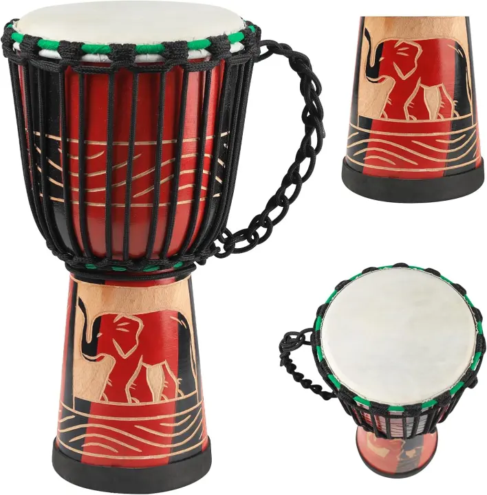 Carved Mahogany Djembe Drum with Goatskin Head, 8.5" x 16"