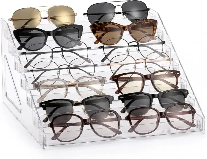 Clear Acrylic Sunglasses Organizer — 7-Layer Eyewear Stand