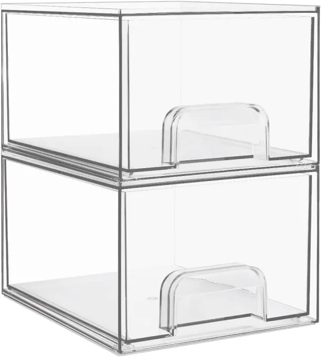 Clear Small Stackable Desk & Countertop Storage Drawers — 2-Pack