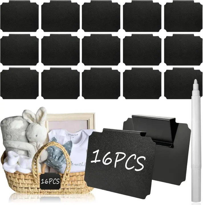 Clip-On Basket Label Set — 16 Removable PVC Tags with Chalk Marker