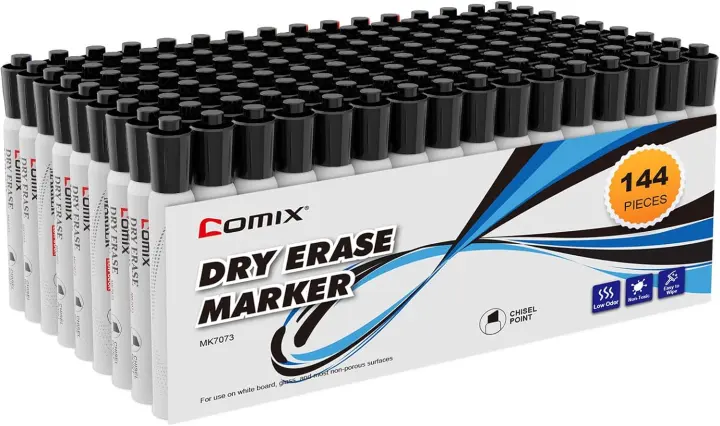 Comix Dry Erase Markers — 144-Pack (4×36), Chisel Tip