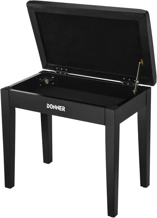 Donner Solid Wood Piano Bench with Lift-Top Storage — Black