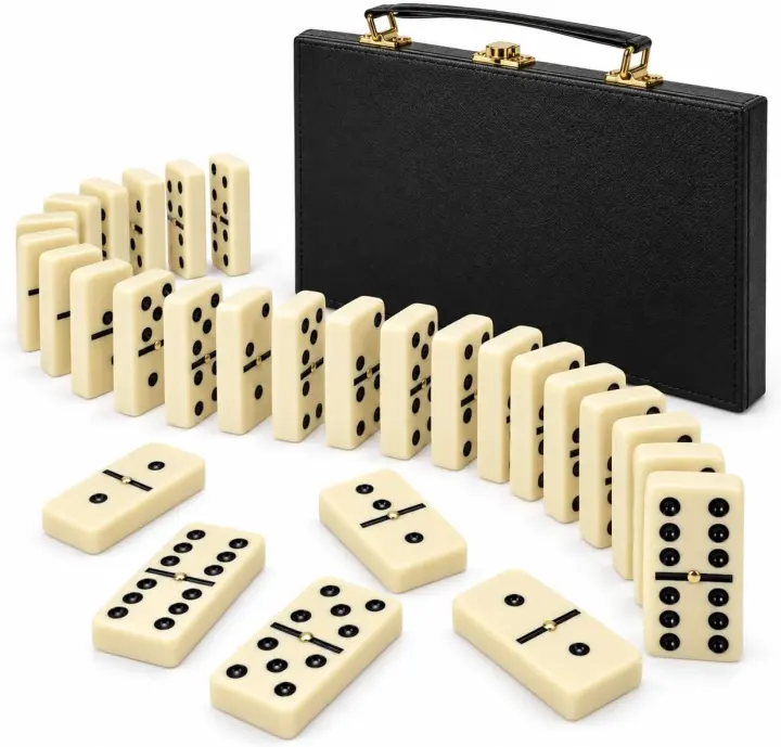 Double‑Six Domino Set — 28 Tiles with Faux‑Leather Carry Case
