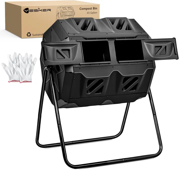 Dual-Chamber 43-Gallon Compost Bin with 360° Rotating Drum
