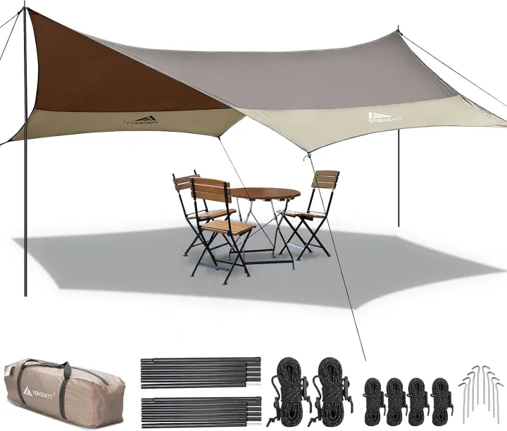 Forceatt 12x14 ft Waterproof Camping Tarp with Poles — Sun & Rain Shelter