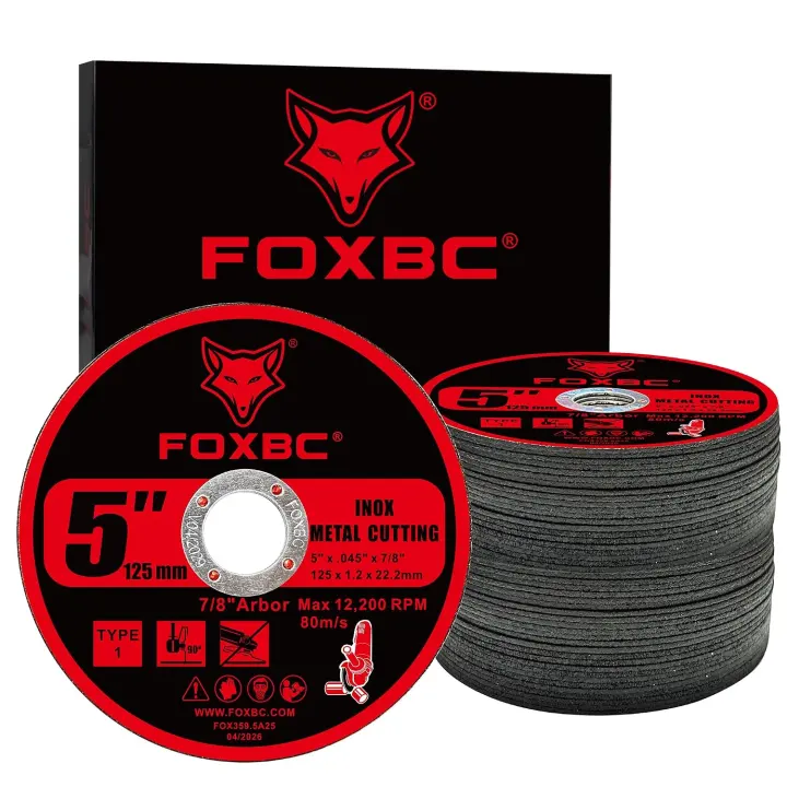 FOXBC 5-Inch Metal Cut-Off Discs — 0.045 in Thin Kerf, 7/8 in Arbor (25-Pack)