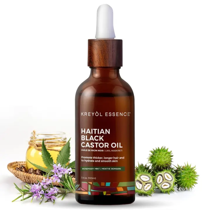 Haitian Black Castor Oil (Glass Bottle, Cold-Pressed) — Rosemary & Peppermint