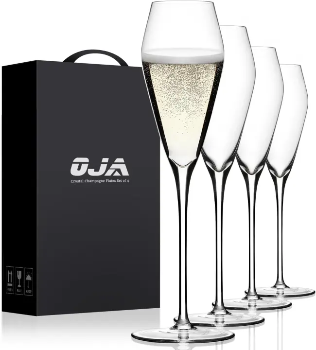 Hand-Blown Crystal Champagne Flutes — Set of 4 (7.5 oz)