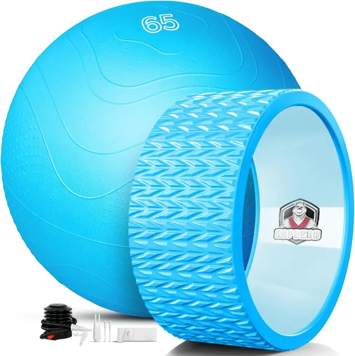 HAPBEAR Yoga Wheel Set with Exercise Ball & 12" Back Roller