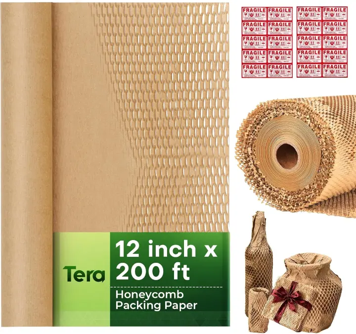 Honeycomb Packing Paper Roll — 12" x 200' Eco-Friendly Moving Wrap