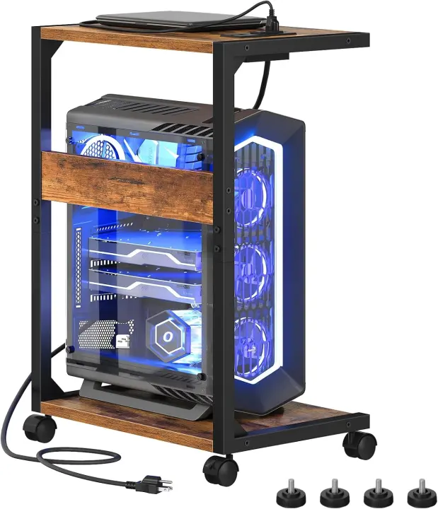 HOOBRO PC Tower Stand with Charging Station and Rolling Casters