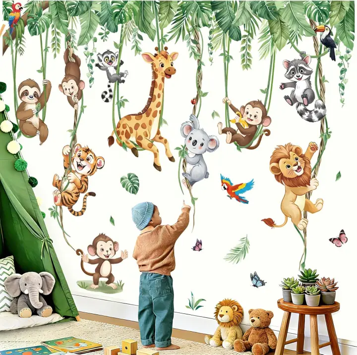 Jungle Animals Vine Wall Decal Sticker Set — Kids Room Decor