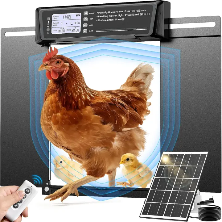 Large Solar Automatic Chicken Coop Door — Side-Slide with Timer & Remote
