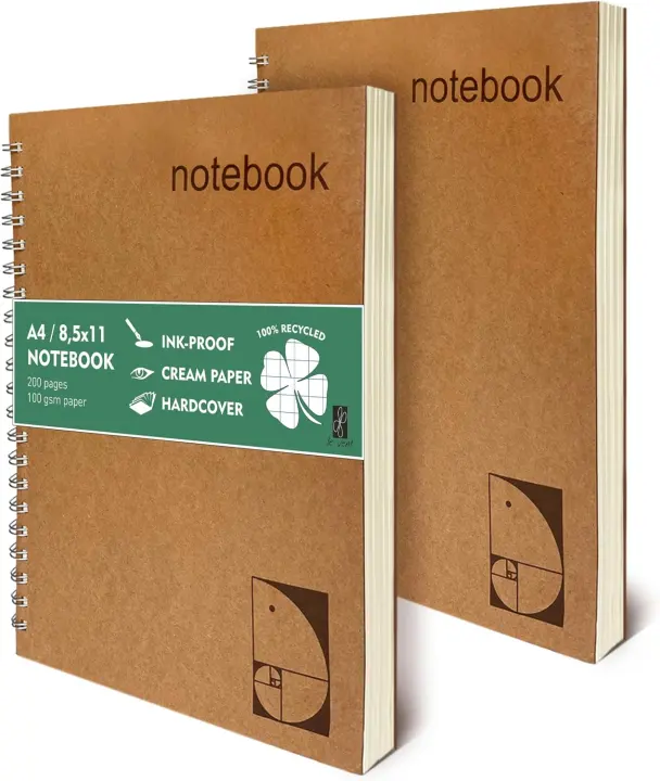 Le Vent 2-Pack Large Grid Spiral Notebooks 8.5 x 11 — 100gsm, 200 Pages