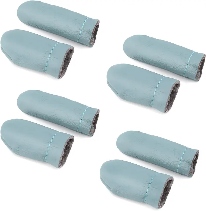 Leather Finger Protectors — 4-Pair Thimble Set for Needlework