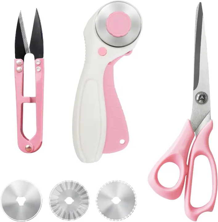 Left-Handed Fabric Sewing Scissors and Rotary Cutter Set with Spare Blades