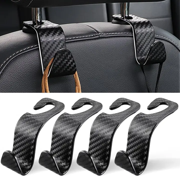 LivTee Car Headrest Hooks — 4-Pack Heavy-Duty Seat Hangers (Carbon Black)