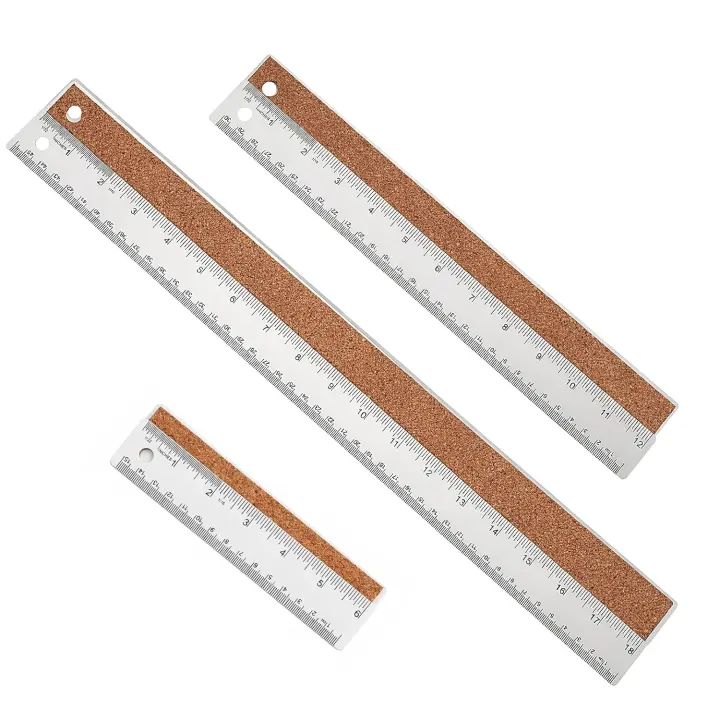 Metal Ruler Set — Stainless Steel 6, 12 & 18 Inch with Cork Backing