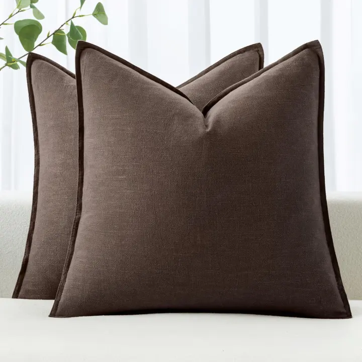 MIULEE Linen Euro Sham Pillow Covers — 26x26 Reddish Brown