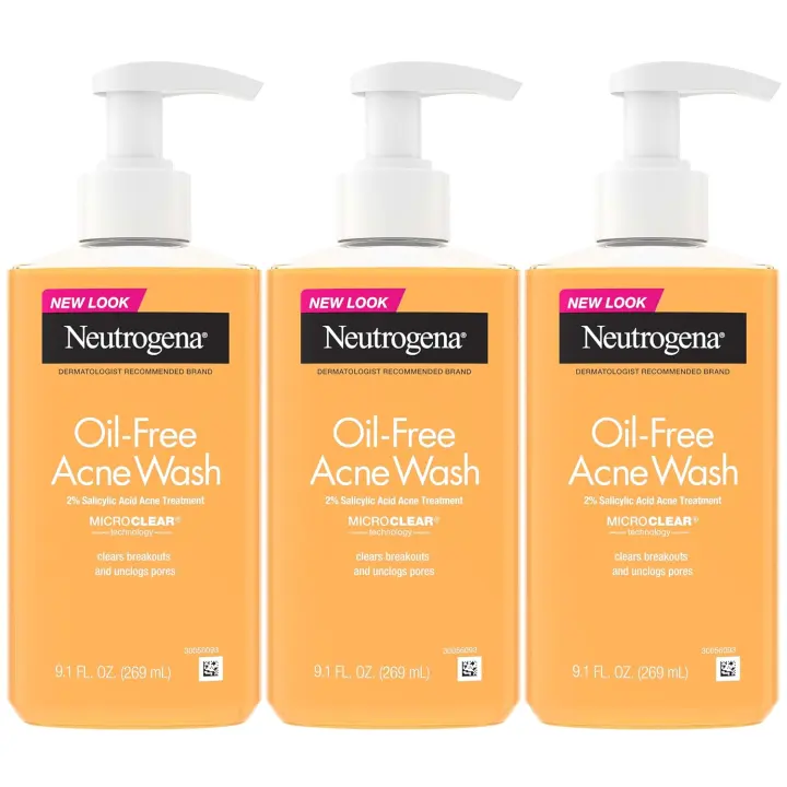 Neutrogena Oil-Free Acne Face Cleanser — 3 × 9.1 fl oz