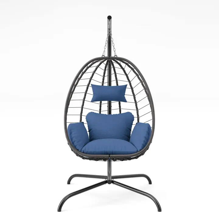 Outdoor Hanging Egg Chair with Stand — Wicker Swing & Cushions