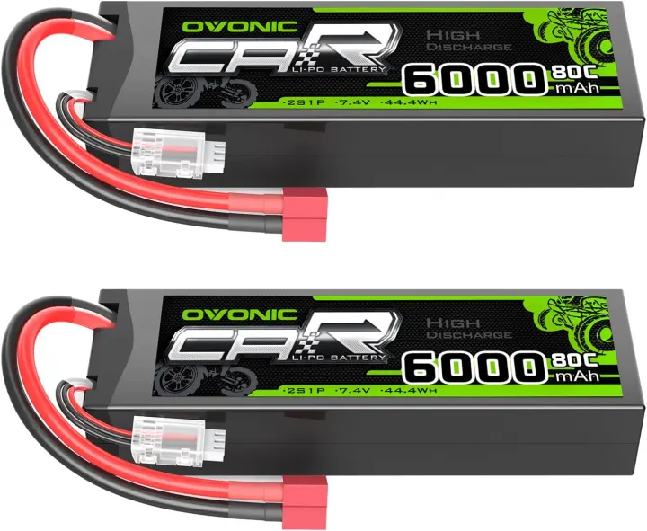 Ovonic 2-Pack 6000mAh 7.4V 2S 80C Hardcase LiPo for 1:8 RC