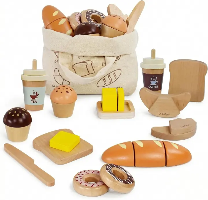 PairPear Wooden Pretend Bakery Play Food Set for Kids