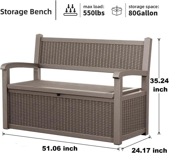 PatioZen 80-Gallon Outdoor Storage Bench Deck Box — Grey